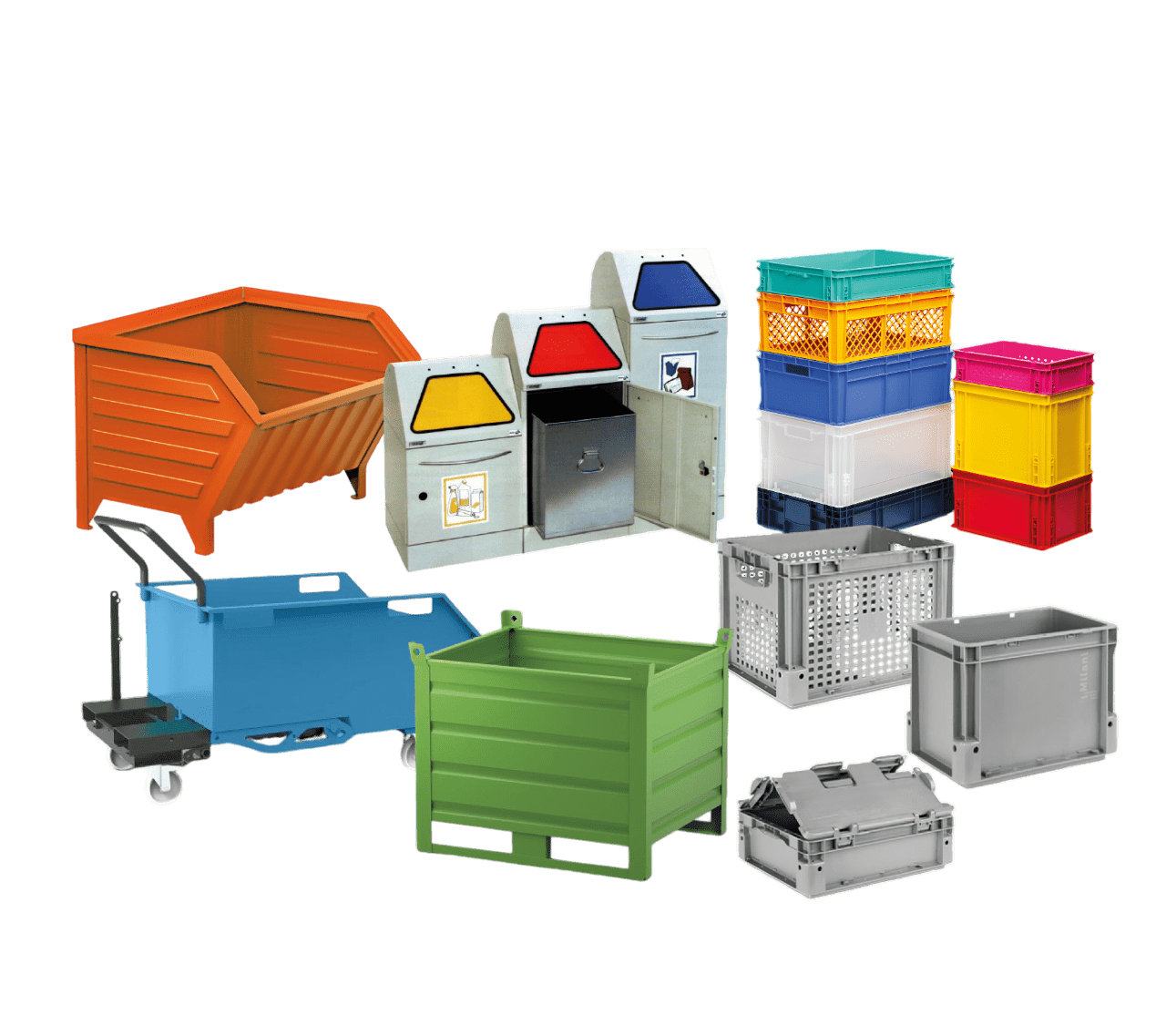 Bacs industriels, conteneurs logistiques et systèmes de tri sélectif
