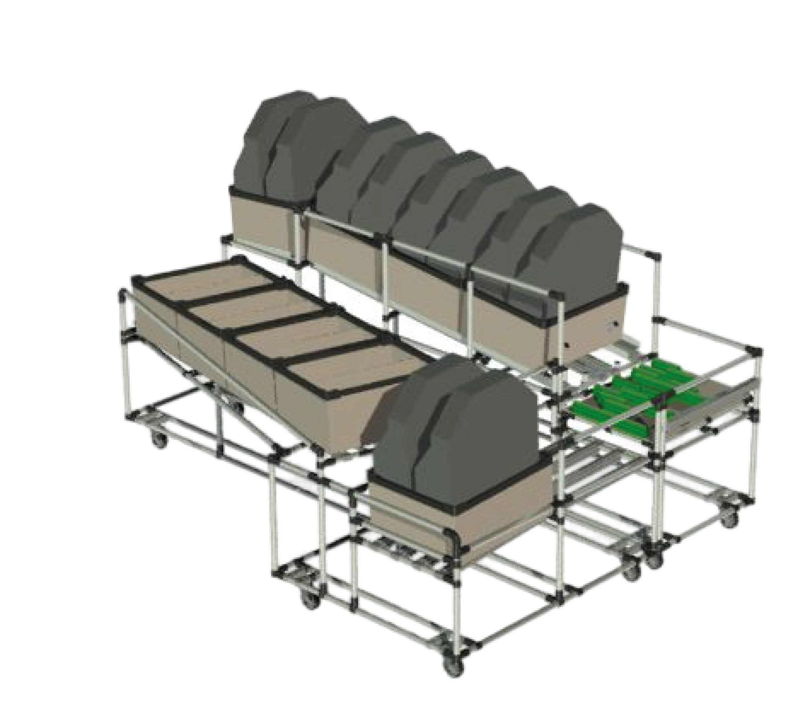 Système karakuri en tubes pour déplacement de pièces par gravité