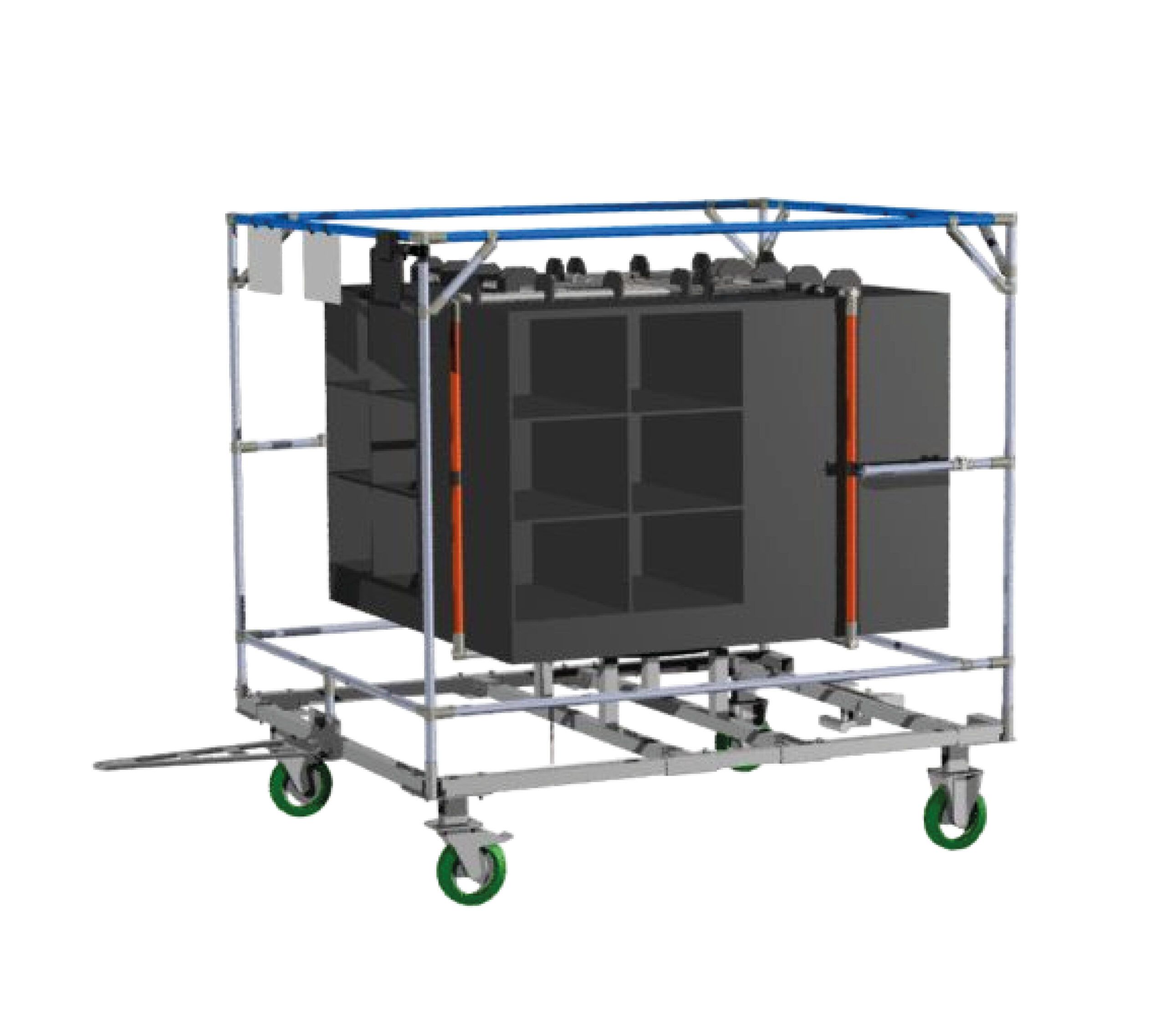 Chariot milk run modulaire avec bacs et roulettes pour logistique interne
